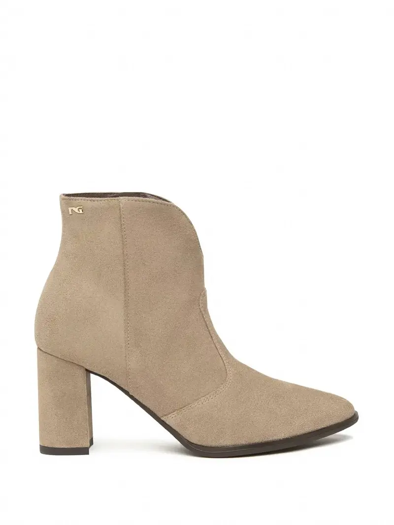 Women's Velour High Heel Ankle Bootie In Tan 1