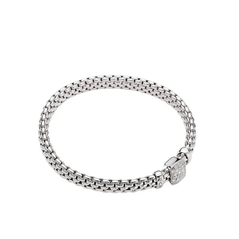 Women's Vendome Square Rondel Stretchy Bracelet In White Gold 1