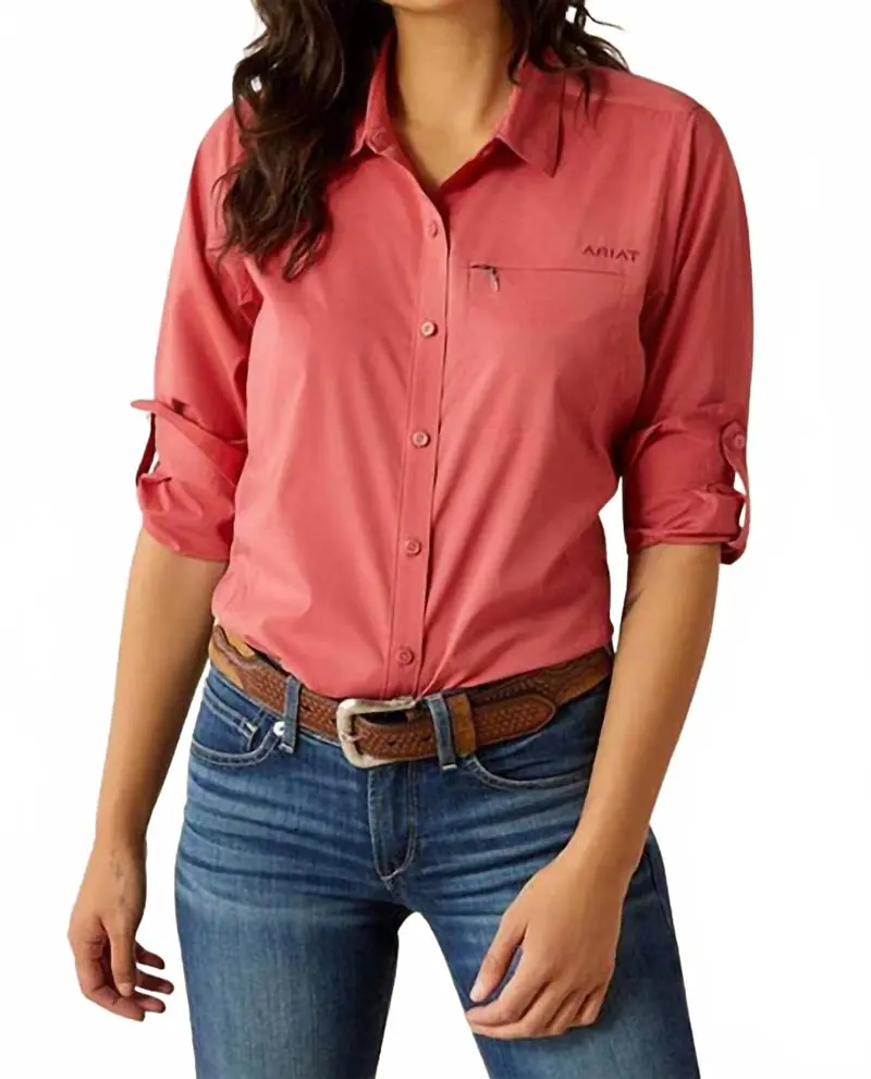 Women's Venttek Stretch Button Down Shirt In Holly Berry 1