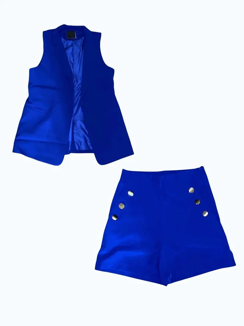 Women's Vest And High Waisted Short Set In Royal Blue 1