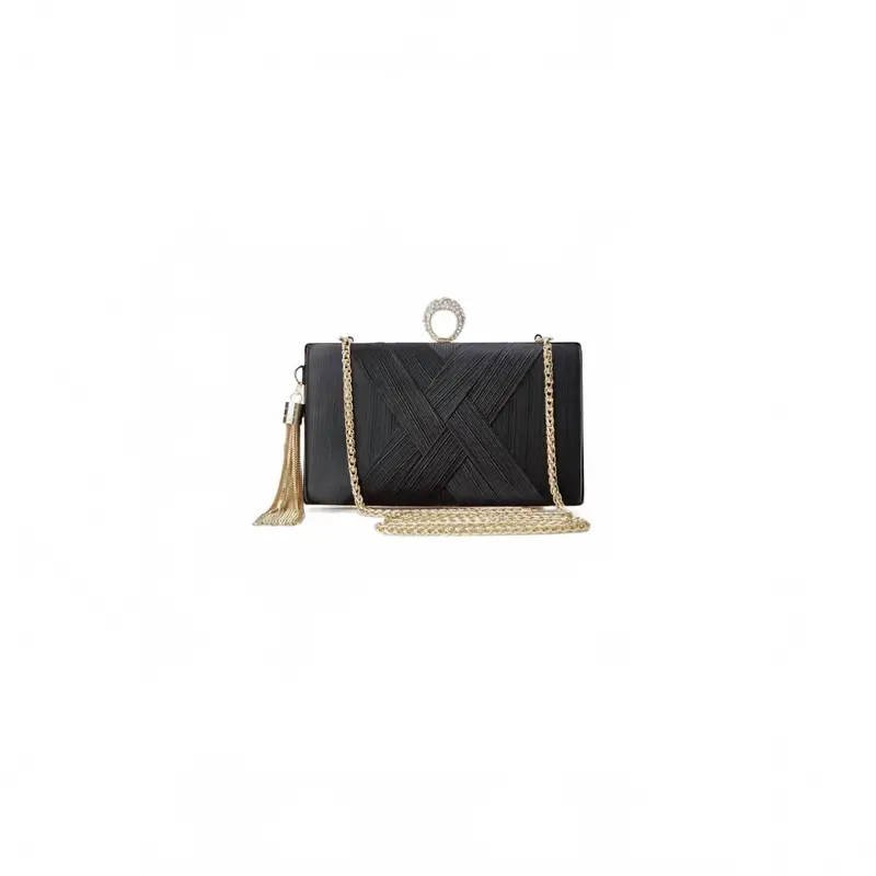 Women's Vintage Tassel Rhinestone Ring Clutch In Black 1