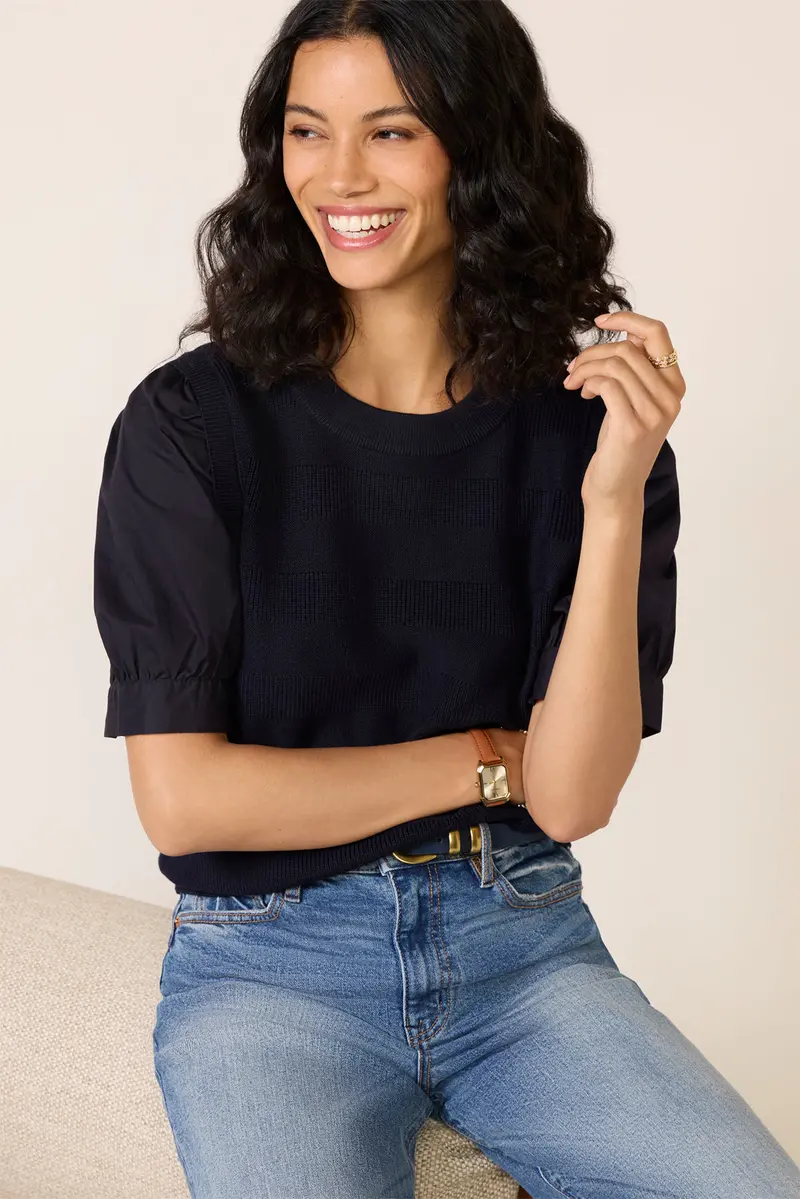 Women's Violet Puff Sleeve Twofer Top 1