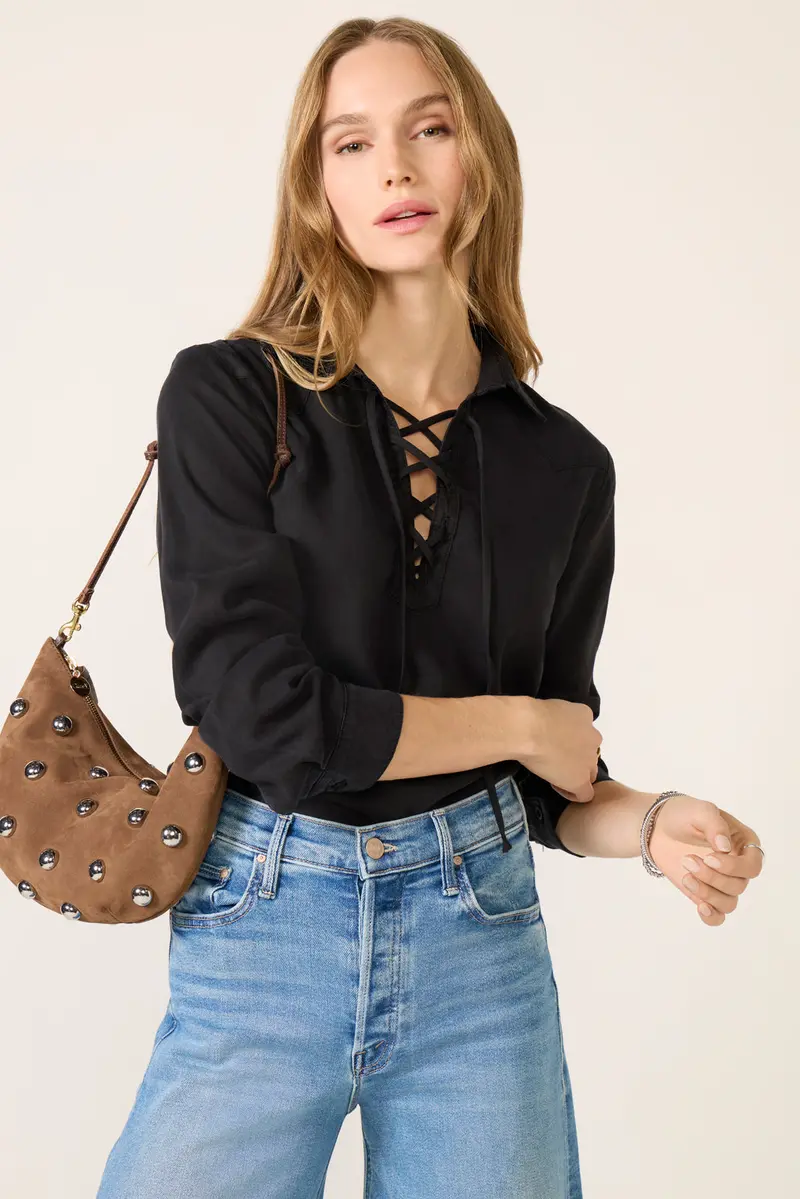 Women's Western Yoke Lace Up Top 1