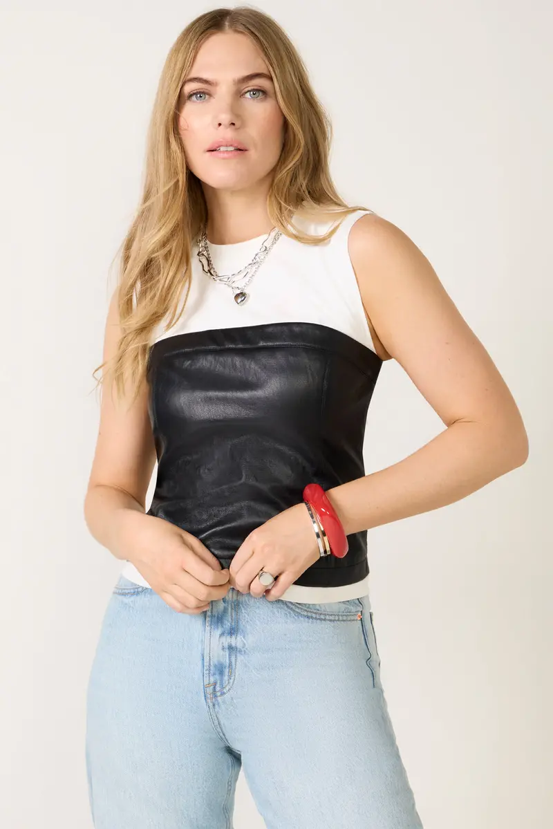 Women's Wren Faux Leather Twofer Top 1