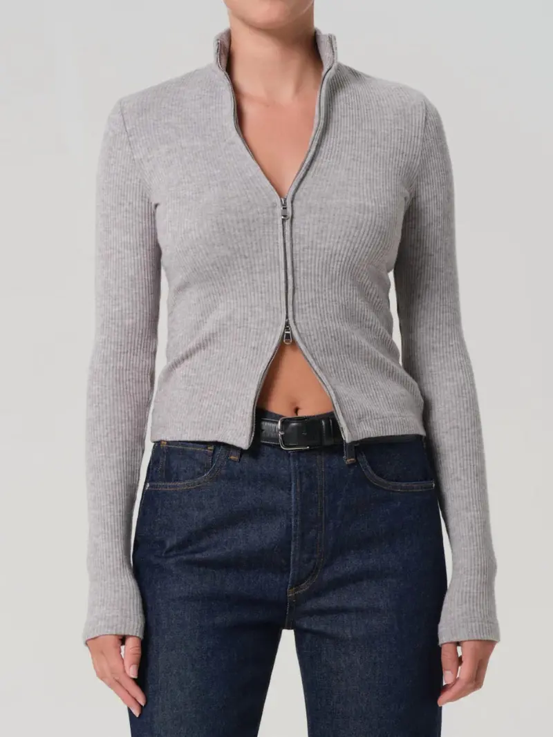Women's Zip Cardigan In Heather Grey 1