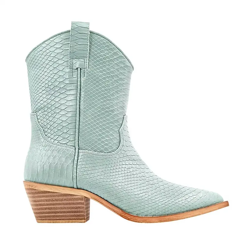 Women's Zouzou Snake Print Pointed Toe Cowboy Boots In Mint 1