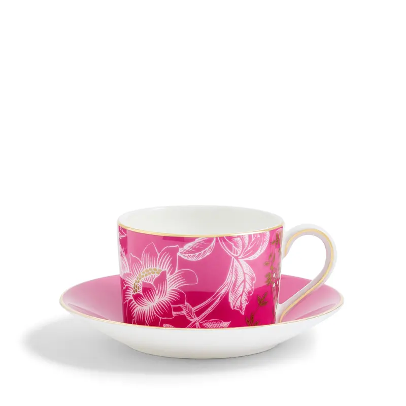 Wonderlust Pink Tonquin Teacup & Saucer 1