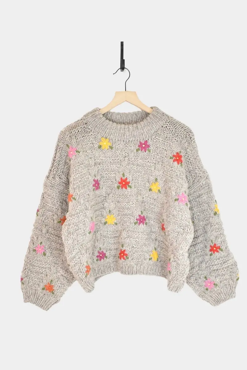 Wool Hand Knit Pullover In Gray 1
