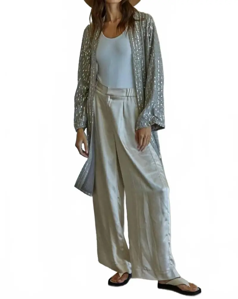 Woven Sequin Open Front Cardigan In Dove Grey 1