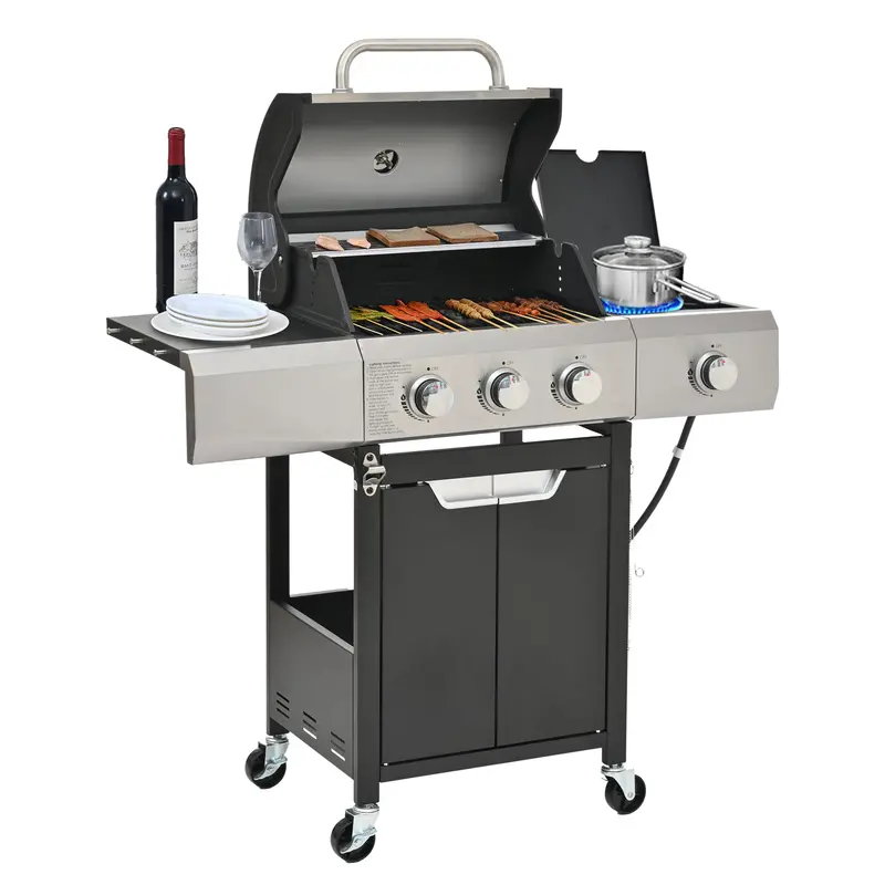 Wow Pioneer 3 Burner Propane Gas Grill With Side Burner For Outdoor Barbecue 1