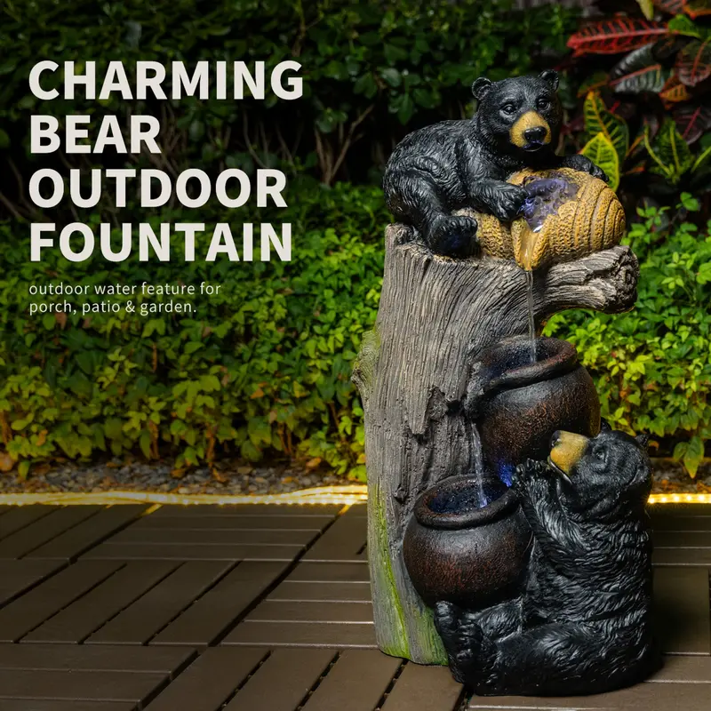Wow Pioneer Bear Themed Outdoor Cascading Water Fountain For Garden Patio Decor 1