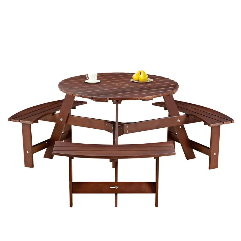 Wow Pioneer Outdoor 6 Person Picnic Table With Built-In Benches 1