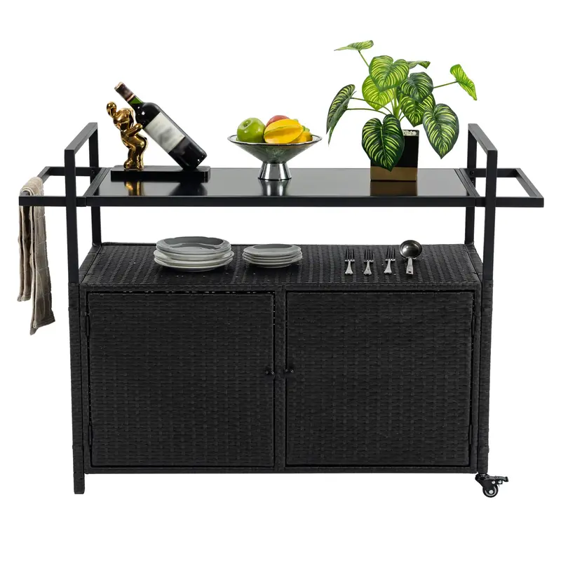 Wow Pioneer Outdoor Bar Cart With Glass Top And Wheels 1