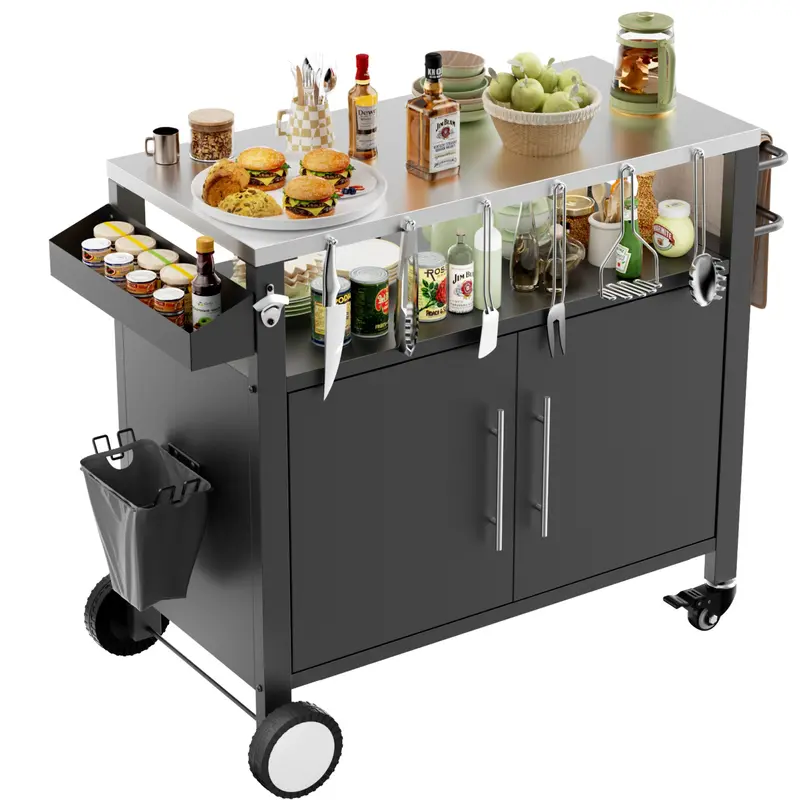 Wow Pioneer Outdoor Grill Cart With Storage And Rolling Wheels 1