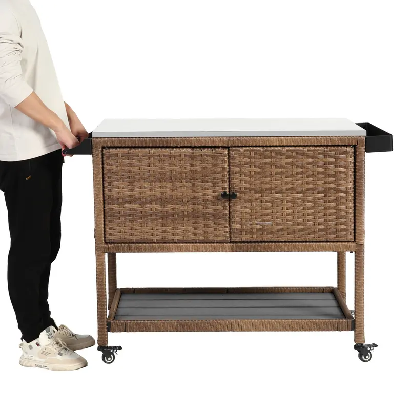 Wow Pioneer Outdoor Wicker Bar Cart With Wheels 1