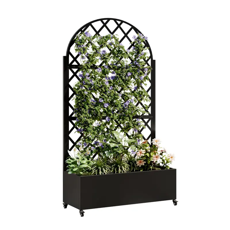 Wow Pioneer Round Raised Planter Box With Attached Trellis 1