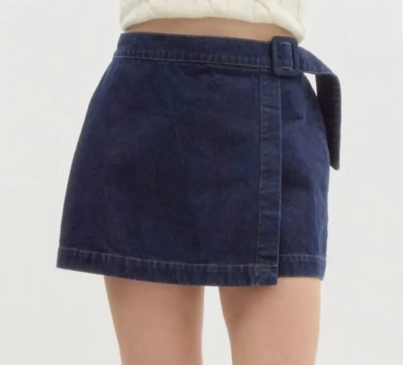 Wrap Belted Skort In Denim 1