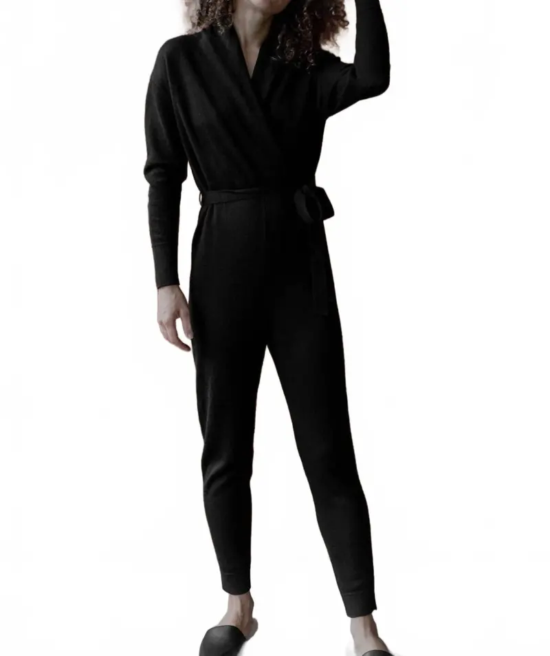 Wrap Neck Jumpsuit In Black 1