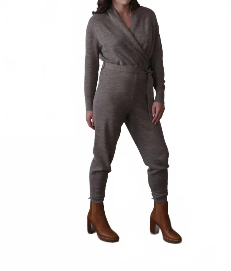 Wrap Neck Jumpsuit In Grey Heather 1