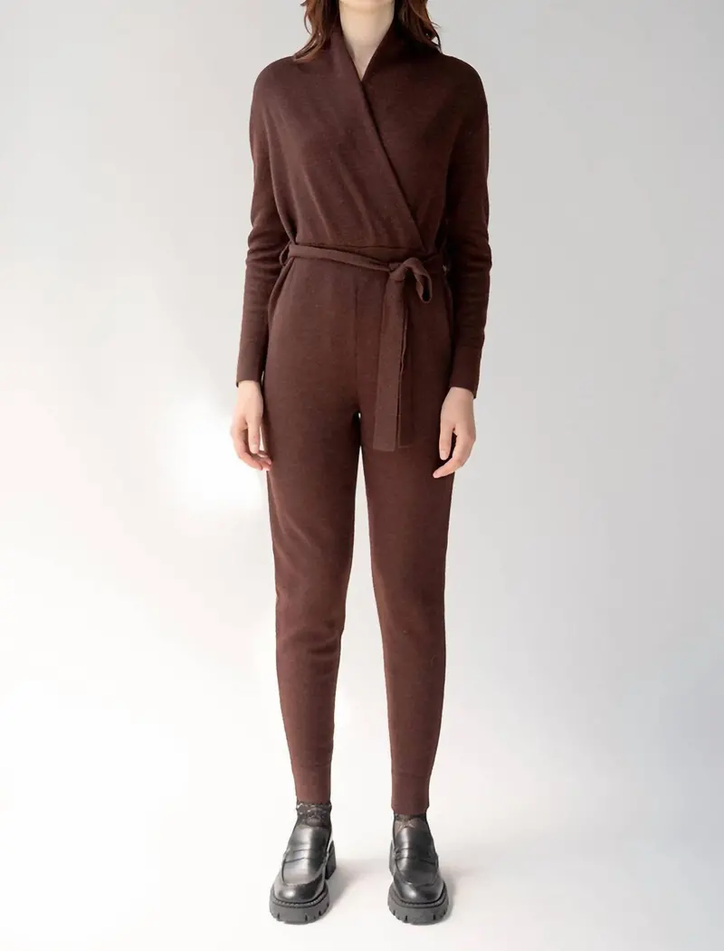 Wrap Neck Jumpsuit In Mahogany 1