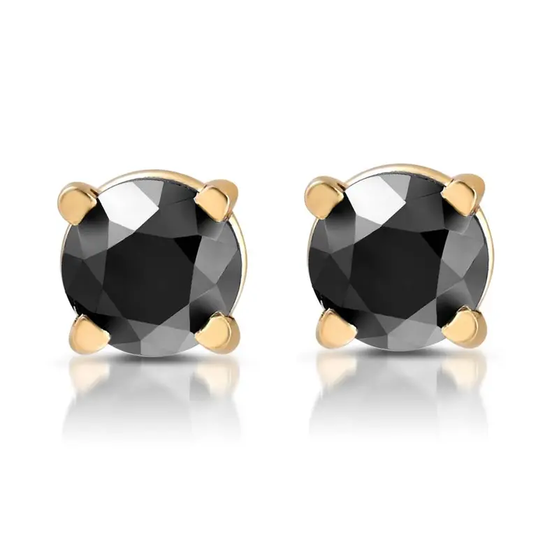 Yellow Gold 1/2Ct Round Cut Black Diamond Studs 1