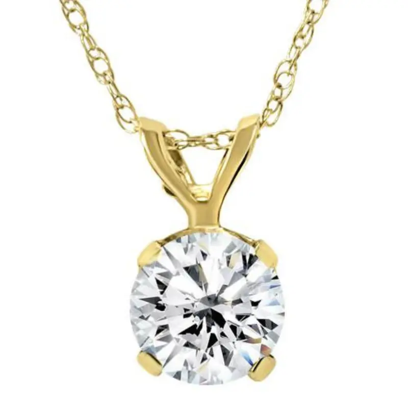 Yellow Gold 1/4Ct Round Solitaire Real Diamond Pendant 1