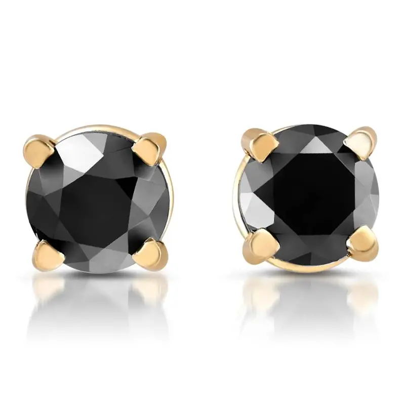 Yellow Gold 1/5Ct Round Cut Black Diamond Studs 1