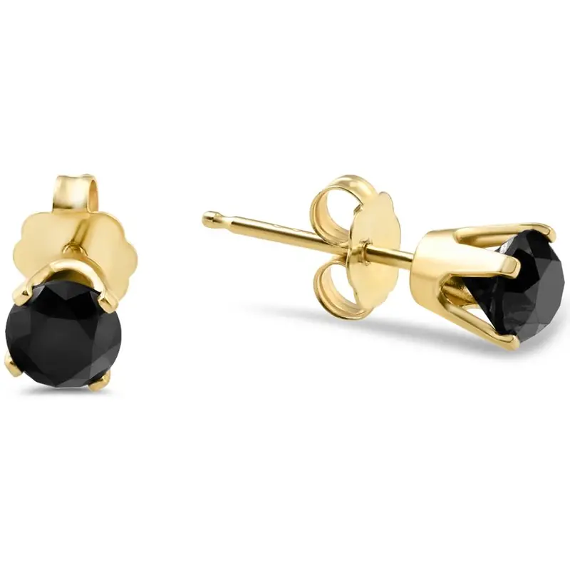 Yellow Gold 7/8Ct Round Cut Black Diamond Studs 1