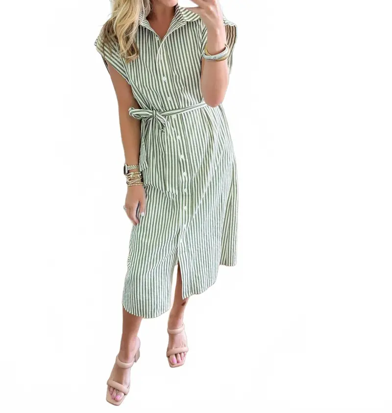 You In Stripes Midi Dress In Green 1