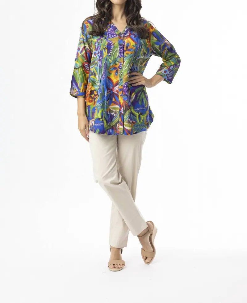 Zapallar Pleated Long Sleeve Top In Multi 1
