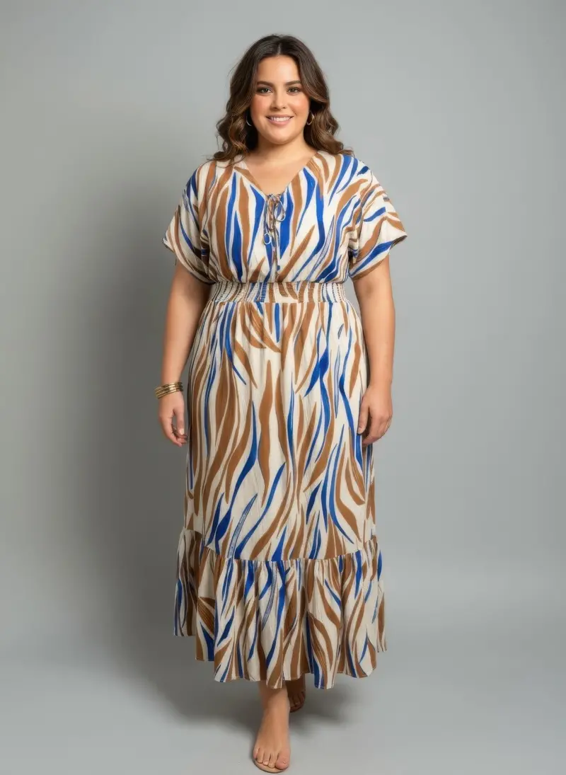 Zebra Print Smocked Waist Tiered Midi Dress 1