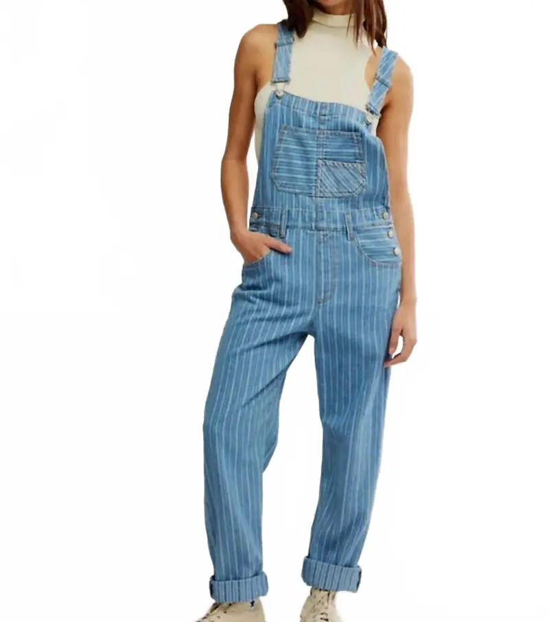Ziggy Striped Overall Romper In Beachcomber 1
