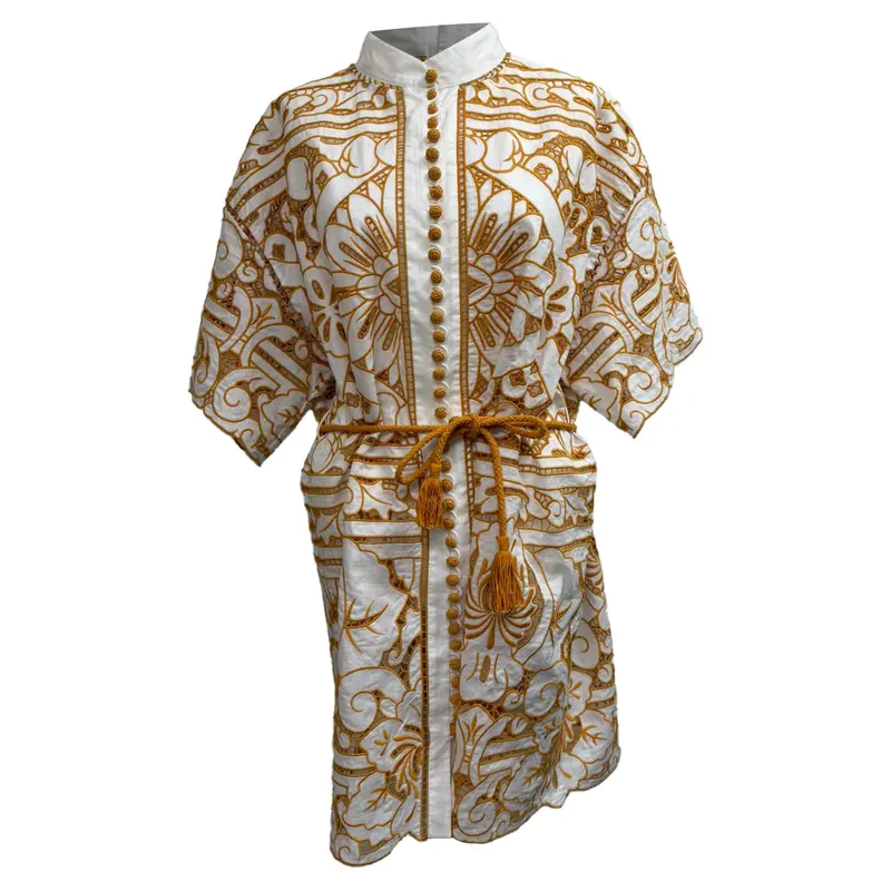 Zimmermann Broderie Anglaise Mini Dress In Mustard Yellow Cotton 1