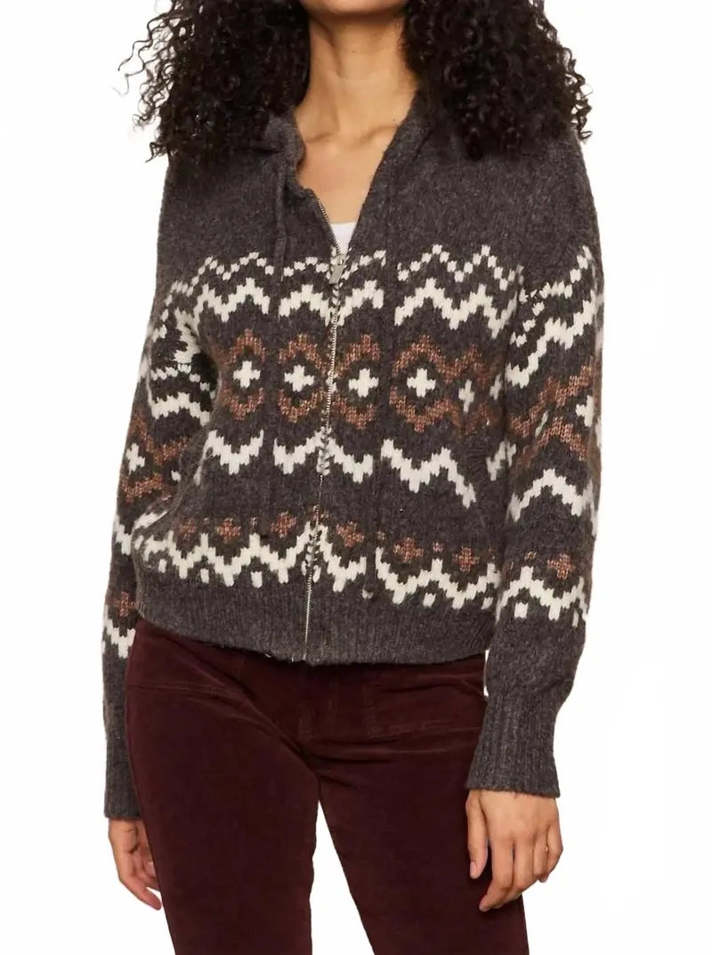 Zip Up Fair Isle Hoodie In Mocha 1
