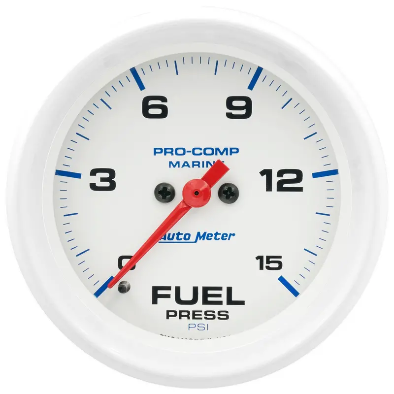 Autometer 200849 Digital Fuel Pressure Gauge – 2-5/8" Marine-Grade White Dial, 15 Psi Range, Stepper Motor Display 1