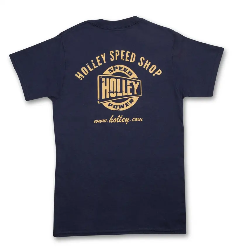 Holley 10132-Lghol Official Truck Door T-Shirt – Navy, Large, Pocket Design 1