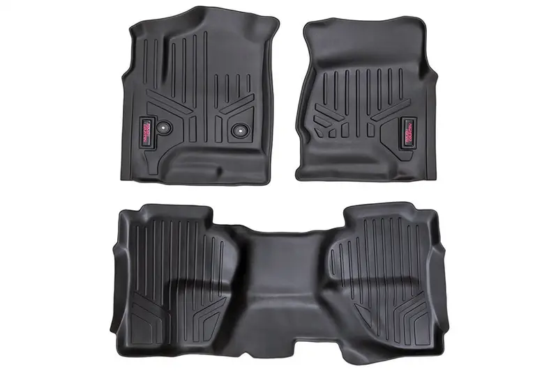 Rough Country M-21412 Heavy-Duty Floor Mats — Front & Rear Fit For 2014–2019 Chevrolet Silverado & Gmc Sierra 1500/2500/3500 Hd Double Cab 1