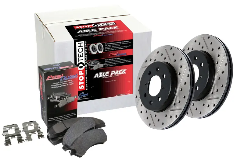 Stoptech 935.33079 Street Axle Pack — Drilled & Slotted Rotors, Four-Wheel Brake Upgrade Kit 1