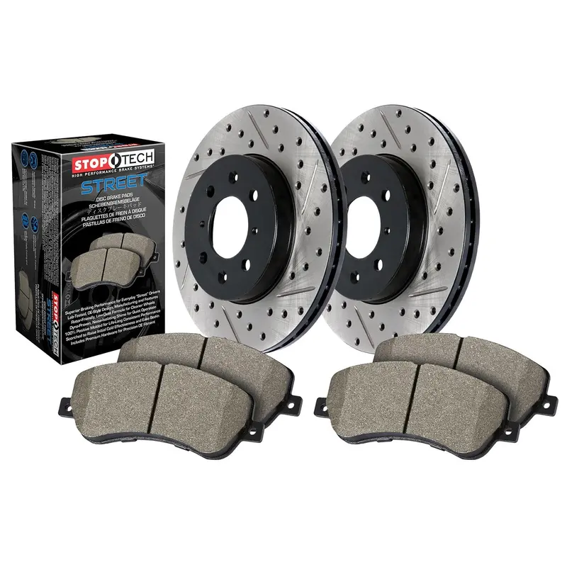 Stoptech 938.65129 Drilled & Slotted Front Brake Kit – Street Axle Pack 1