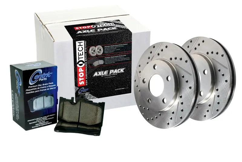 Stoptech 979.35013 Sport Axle Pack — Four-Wheel Drilled Rotor Kit With Stainless Brake Lines 1